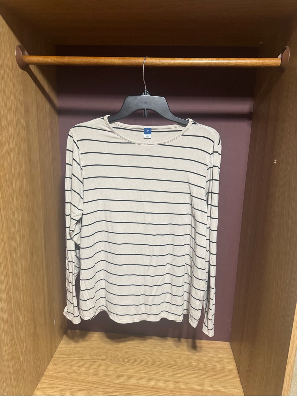 Old Navy Luxe Cream Black Striped Long Sleeve Top Size Medium